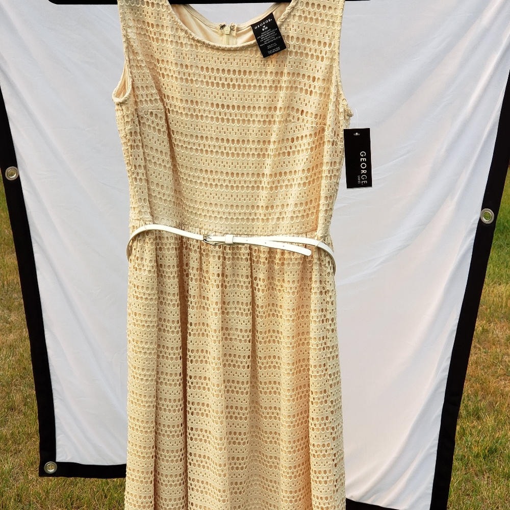 Off white baby doll dress with belt